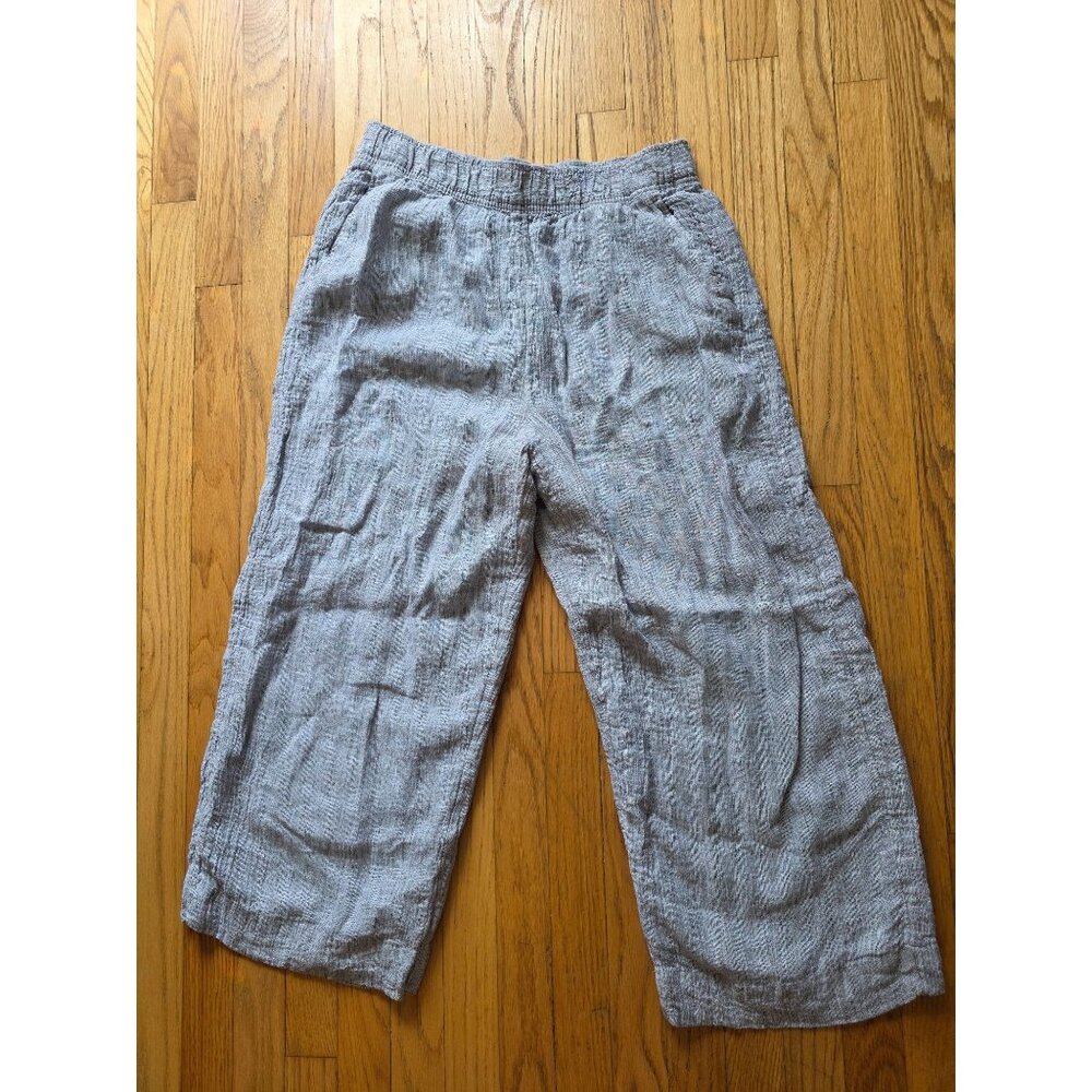 Tahari Womens Linen Blend Wide Leg Pants Size Large Light Gray